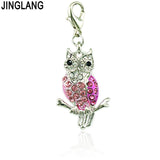 12Pcs/Lot Lobster Clasp Charms Mix Dangle Pink Rhinestone Animal Pendants
