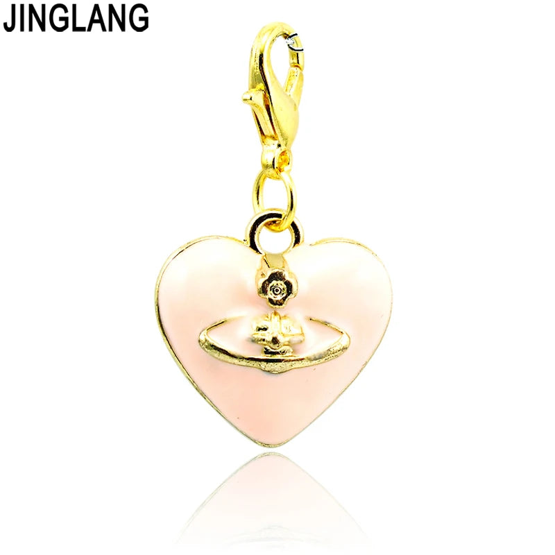 Enamel Heart Pendants Lobster Clasp Charm for Women Necklaces