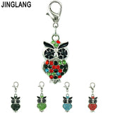 5 Rhinestone Owl Charms with Lobster Clasp for Jewelry Making