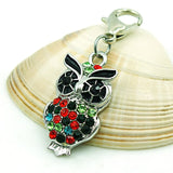 5 Rhinestone Owl Charms with Lobster Clasp for Jewelry Making