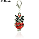 5 Rhinestone Owl Charms with Lobster Clasp for Jewelry Making