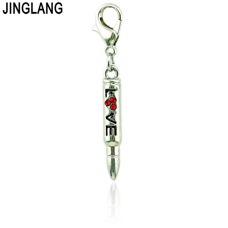 Letter DIY Charm Dangle Silver Bullet Lobster Clasp