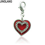 Heart Double Charms Rhinestone Dangle Enamel Lobster Clasp Pendant