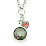 Heart Double Charms Rhinestone Dangle Enamel Lobster Clasp Pendant