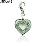 Heart Double Charms Rhinestone Dangle Enamel Lobster Clasp Pendant