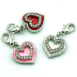 Heart Double Charms Rhinestone Dangle Enamel Lobster Clasp Pendant