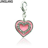 Heart Double Charms Rhinestone Dangle Enamel Lobster Clasp Pendant