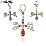 Rhinestone Wing Cross Pendants DIY Charms Lobster Clasp Dangle