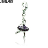 Silver Plated Purple Rhinestone Dancing Girl Charms