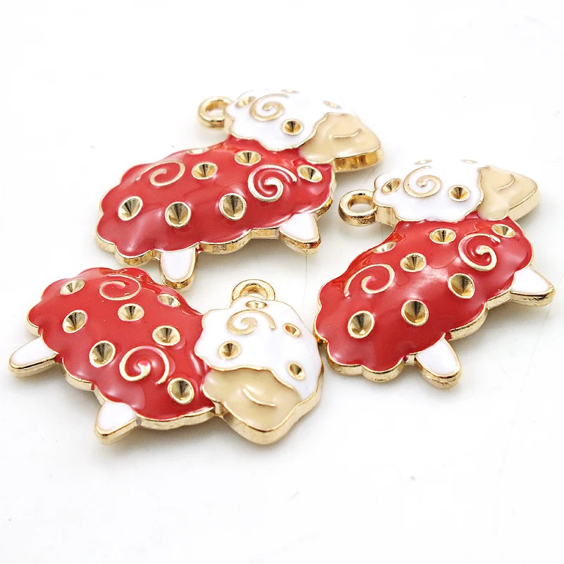 Enamel Sheep Charms With Lobster Clasp for Jewelry Making