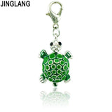 Animal Pendants Green Enamel Rhinestone Charms for DIY Jewelry Making