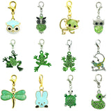 Animal Pendants Green Enamel Rhinestone Charms for DIY Jewelry Making