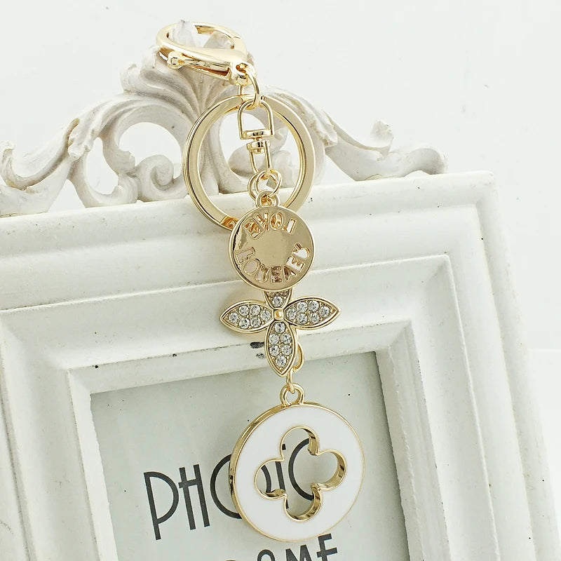 Four-leaf Rhinestone Clover Keychain Car Wallet Pendant Trinkets