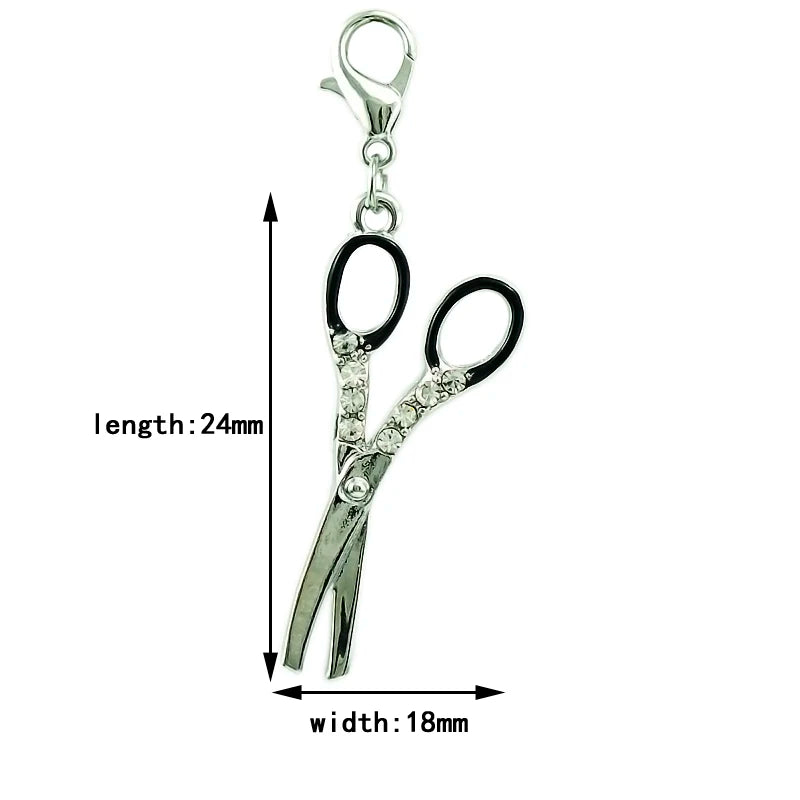 Silver Lobster Clasp Charms Dangle Rhinestone Scissors DIY Charms