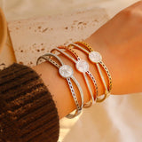 316L Stainless Steel Bangle Shell Intersect Cubic Zirconia Crystal Bracelet