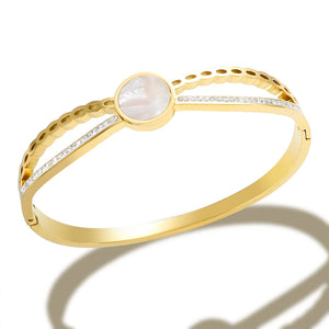 316L Stainless Steel Bangle Shell Intersect Cubic Zirconia Crystal Bracelet