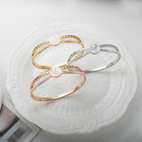 316L Stainless Steel Bangle Shell Intersect Cubic Zirconia Crystal Bracelet
