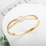 316L Stainless Steel Bangle Shell Intersect Cubic Zirconia Crystal Bracelet