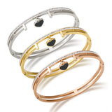 Heart Charm Crystal Bangle Bracelets Stainless Steel Lover Cuff Bangles