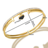 Heart Charm Crystal Bangle Bracelets Stainless Steel Lover Cuff Bangles