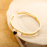 Heart Charm Crystal Bangle Bracelets Stainless Steel Lover Cuff Bangles