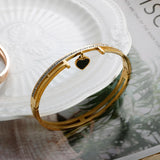 Heart Charm Crystal Bangle Bracelets Stainless Steel Lover Cuff Bangles