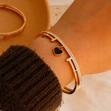 Heart Charm Crystal Bangle Bracelets Stainless Steel Lover Cuff Bangles