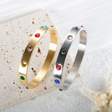 Colorful Stone Bejeweled Bangle Bracelet 12 Colors CZ Golden Stainless Steel