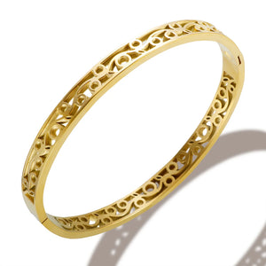 Hollow Flower Pattern Steel Bangle for Women Party Jewelry