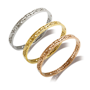 Hollow Flower Pattern Steel Bangle for Women Party Jewelry