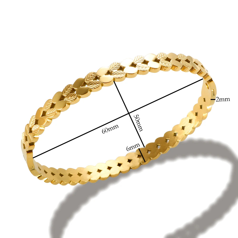 Geometric Hollow Leaves Bangle Bracelet Stainless Steel Bangles For Women