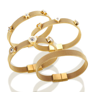 Mesh Watch Belt CZ Crystal Bangle For Women Couple Roman Numerals Heart Star Cha