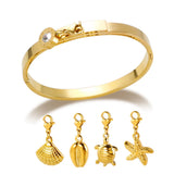 DIY Charm Bracelet Bangle Stainless Steel Roman Numeral Zircon Shell Pendant