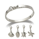 DIY Charm Bracelet Bangle Stainless Steel Roman Numeral Zircon Shell Pendant