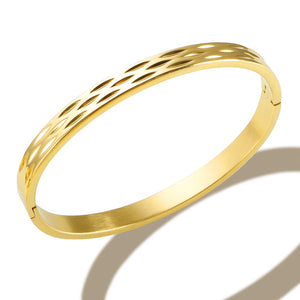 Leaf Hole Stainless Steel Bracelets Bangle for Women Cuff Engraved Wristband