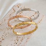 Leaf Hole Stainless Steel Bracelets Bangle for Women Cuff Engraved Wristband