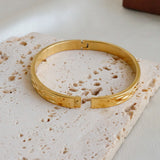 Leaf Hole Stainless Steel Bracelets Bangle for Women Cuff Engraved Wristband