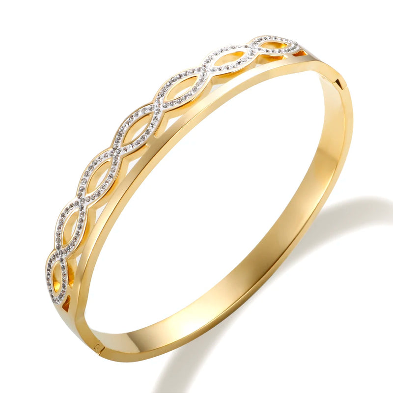 Zircon Infinity Bangle Women Stainless Steel Hollow Cross Bracelet