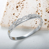 Zircon Infinity Bangle Women Stainless Steel Hollow Cross Bracelet
