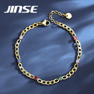 Multiple CZ Bracelets Plated Stainless Steel Cuban Chain Bracelet