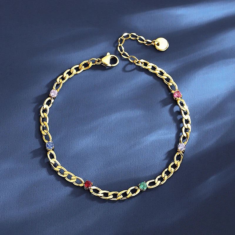 Multiple CZ Bracelets Plated Stainless Steel Cuban Chain Bracelet