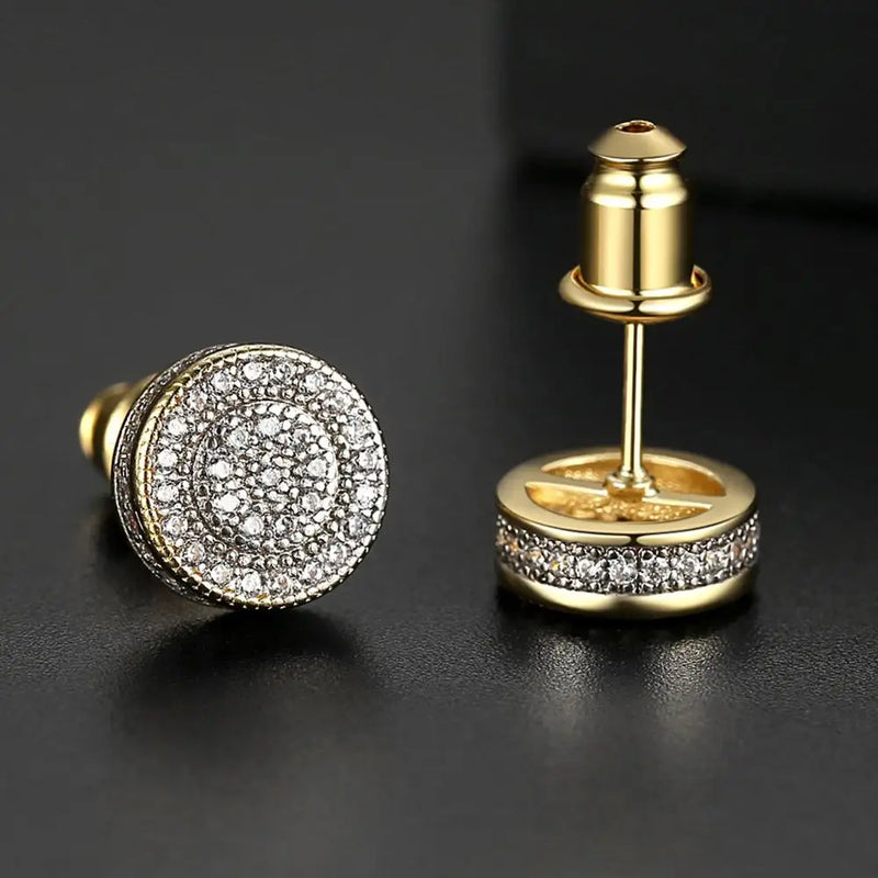 Cubic Zirconia Stud Earrings Hip Hop Punk Push Back Round Jewelry