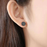 Cubic Zirconia Stud Earrings Hip Hop Punk Push Back Round Jewelry