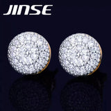Cubic Zirconia Stud Earrings Hip Hop Punk Push Back Round Jewelry