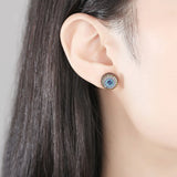 Cubic Zirconia Stud Earrings Hip Hop Punk Push Back Round Jewelry