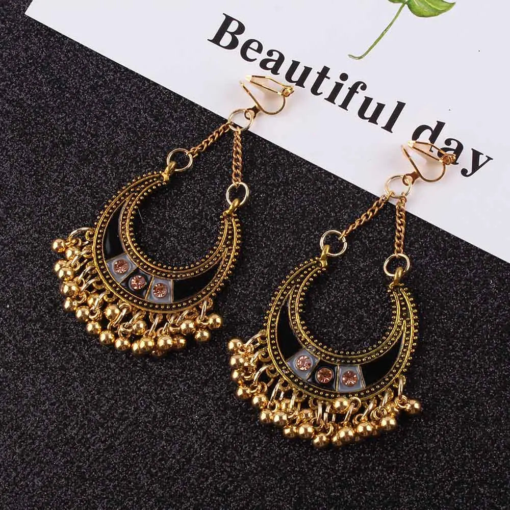 Boho Clip on Earrings Women Vintage Long Earrings Bohemian Clip