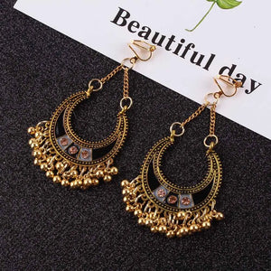 Boho Clip on Earrings Women Vintage Long Earrings Bohemian Clip