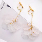 Summer Pearl Clip Earrings, Sweet Flower Brincos