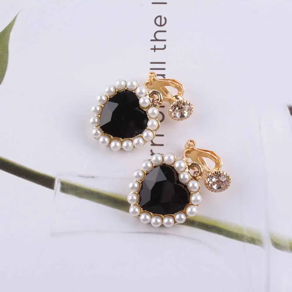 Charm Pearl Love Heart Clip Earrings for Women