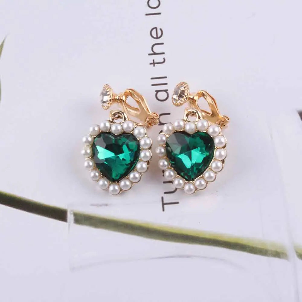 Charm Pearl Love Heart Clip Earrings for Women